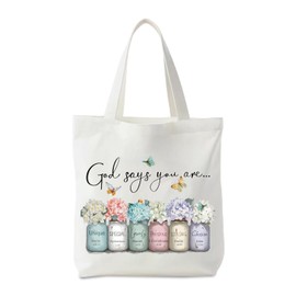 Onperpoe Bible Verses Fabric Bag Christian Fabric Bag with God Says You Are Tote Bag Women's Shopping Bag Gifts Tote Bags Cotton Bag Christian Gifts for Women 40 x 35 cm