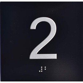2nd Floor Elevator Jamb Plate sign With Braille and raised number-Elevator floor number sign letters Image & Grade 2 Braille - Includes Red Adhesive pad for Easy Installation (4" W x 4" H,black, Tacticle Sign) - The Sensation line
