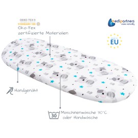 Medi Partners Fitted Sheet for Pram, 86 x 40 cm, 100% Cotton Mattress Protector (Teddy bear with light blue)