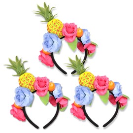 Needzo Tropical Themed Headbands - Colorful Pineapple & Floral Details, One Size Fits Most (Pack of 3)