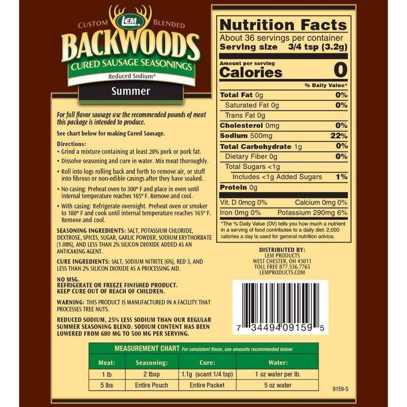LEM 9159 Backwoods Low Sodium Summer Sausage Seasoning (5-Lbs)