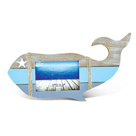 Puzzled Wooden “Whale Shape” Picture Frame, 5 x 3.5 Inch Sculptural Wood Photo Holder Intricate & Meticulous Detailing Art Handcrafted Tabletop Accent Accessory Coastal Nautical Themed Home Décor