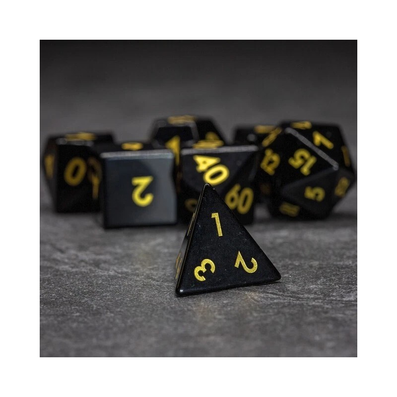 Sage's Treasures - Obsidian Gloss Finish Polyhedral Dice Set Dungeons