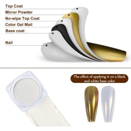 Artdone 2 Jars Chrome Nail Powder White and Gold white gold