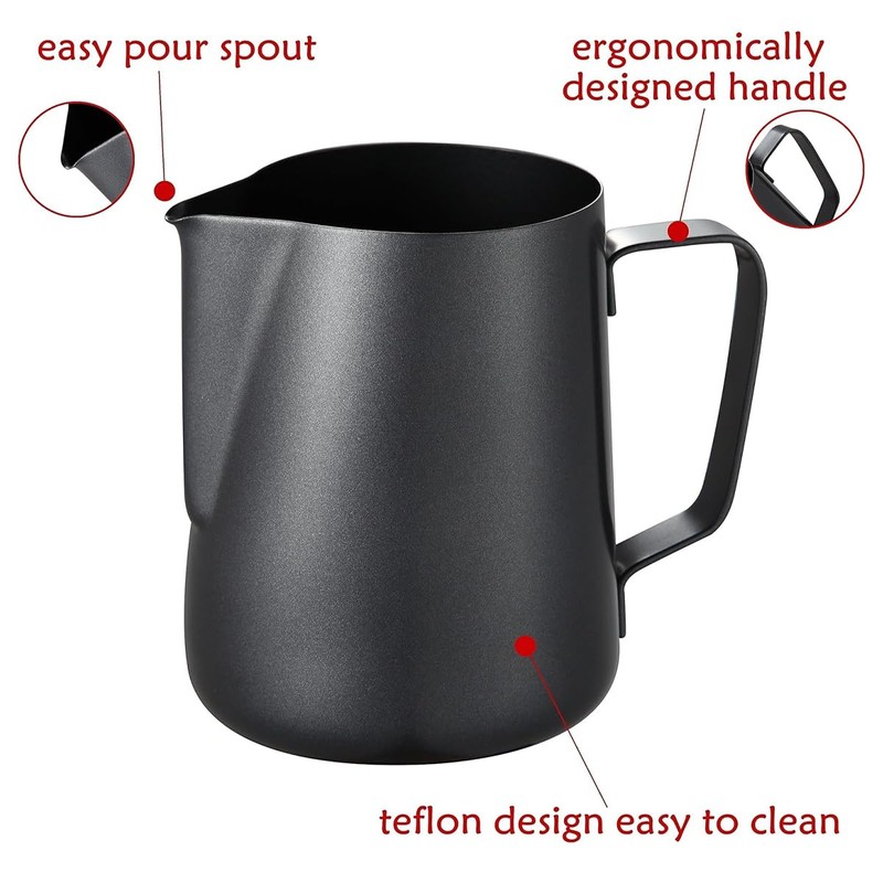 AIMALL Stainless Steel Coffee Frothing Pitcher, 12 oz/350ml Ergonomic Handle