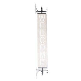 K&K Interiors 16629A 48.25 Inch White Wash Vertical Welcome Sign on Black Metal Bracket