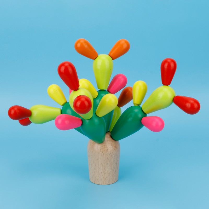 Wooden Children Puzzle Balancing Cactus Toy Assembled Building Blocks