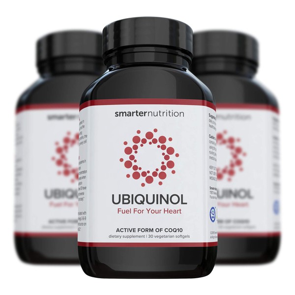 Smarter Ubiquinol - Plant-Based Active CoQ10 for Heart, Liver, & Brain Health - with Ahiflower Seed Oil The Richest Omega 3-6-9 Fatty Acid Profile in The World, Vegetarian Softgel (90 Servings)