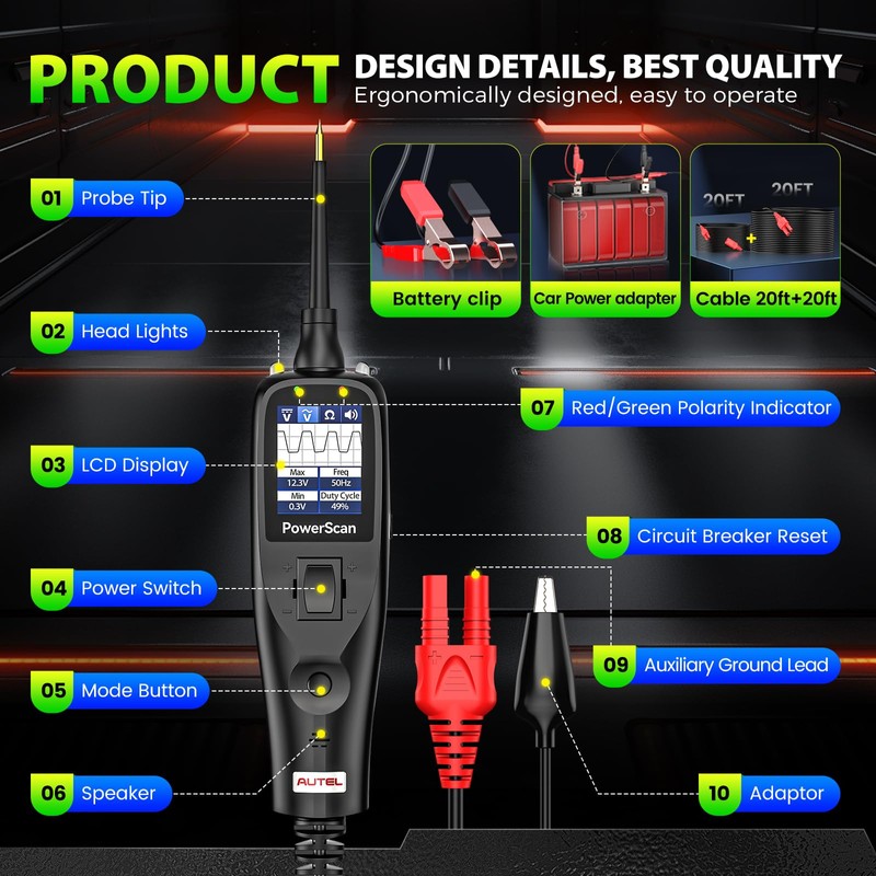 2025 Autel Powerscan PS100 Power Circuit Probe Tester, 12-24V Automotive