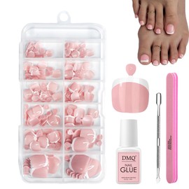 French Fake Toe Nails Set - 120PCS Square False Toenails Short - White French Tip Pink Press on Toenails - Glossy Full Cover Acrylic False Toe Nails For Women Nail Art DIY Gift