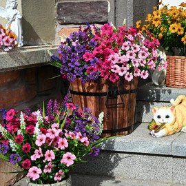 Waipfaru Artificial Flowers for Outdoors, 24 Bundles Fake Outdoor Flowers, UV Resistant Faux Plants, Silk Artificial Plants for Outside Garden Porch Planters Window Home Decor, Red & Pink & Purple