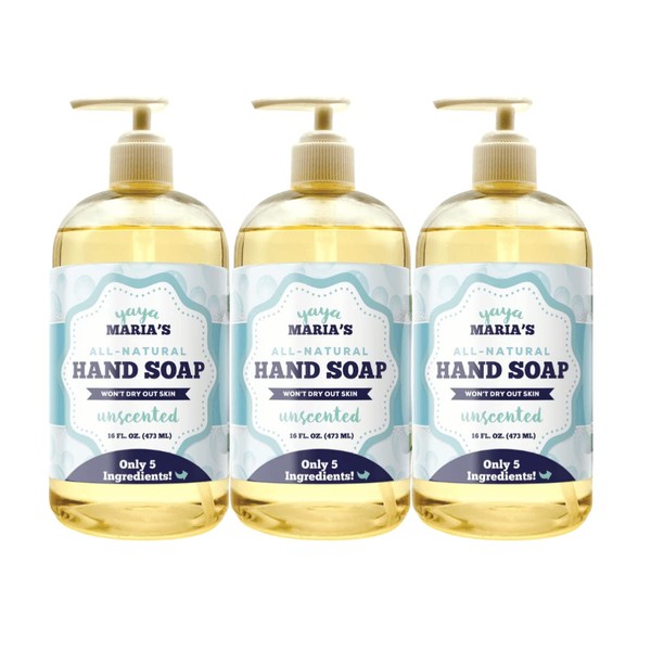 Yaya Maria's Natural Hand Soap, Only 5 Ingredients, 100% Nontoxic, Keeps Hands Soft, Cruelty-Free (Unscented)