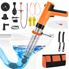 Electric Toilet Plunger, High Pressure Toilet Snake Drain Clog Remover, Splash-Free Unclogger with Drain Snake Auger, Plungers for Bathroom Heavy Duty, Versatile Air Blaster Unclogger Kit (Orange)