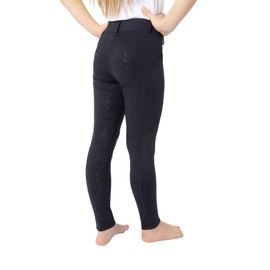 HORZE Leggings da equitazione per bambini, DEA, pantaloni da equitazione, passanti per cintura, inserto completo, custodia per cellulare, navy scuro, 146 cm-152 cm
