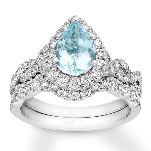 EUSJ 1CT Aquamarine Ring 925 Sterling Silver Pear Cut 8