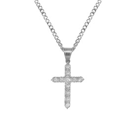 Sonateomber Large Silver Cross Pendant Necklace for Women Men,Simple Rhinestone Cubic Zirconia Costume Cross Dangle Long Stainless Steel Curb Cuban Chain Jewelry Thanksgiving Christmas Gifts