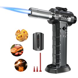 Megainvo Dual Flame Butane Torch Lighter, 18g Large Capacity Refillable Kitchen Torch w/Visible Window & Safety Lock, Adjustable Flame Blow Torch for Cooking DIY Creme Brulee - No Gas Included