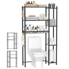 Hodonas Over the Toilet Storage Shelf - Bathroom Organizer Rack with 7-Tier Shelves, Adjustable Metal Shelf Above Toilet for Towel, Decor, and Bath Essentials, Freestanding Bathroom Space Saver, Black