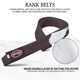 Farabi Sports Karate Belt – Multiple Colors – Premium Martial Arts Belts for Karate and Taekwondo, Training & Competition – Single, Pack of 5, Pack of 10 (Brown, 260-cm)