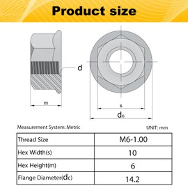 55 Pack M6 Serrated Flange Hex Nuts, M6-1mm Hexagon Flange Nuts, 304 Stainless Steel, Metric Nuts Fasteners, Locknuts Replacement Nut with Plastic Case for DIY Home Mechanism