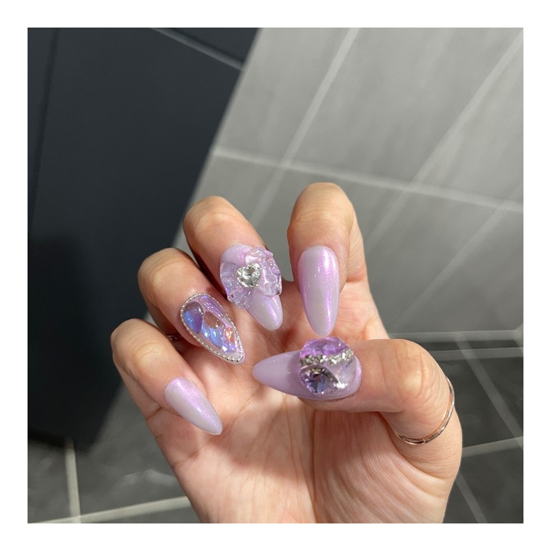 Purple Glass Bead Handmade Nail Tips - Stiletto / 보랏빛