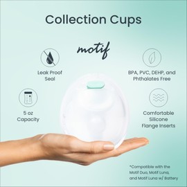 Motif Medical Breast Milk Collection Cups - Wearable, Discreet & Comfortable - Leak-Proof 5 oz Cups with Tubing Included - Works with Luna and Duo Breast Pumps