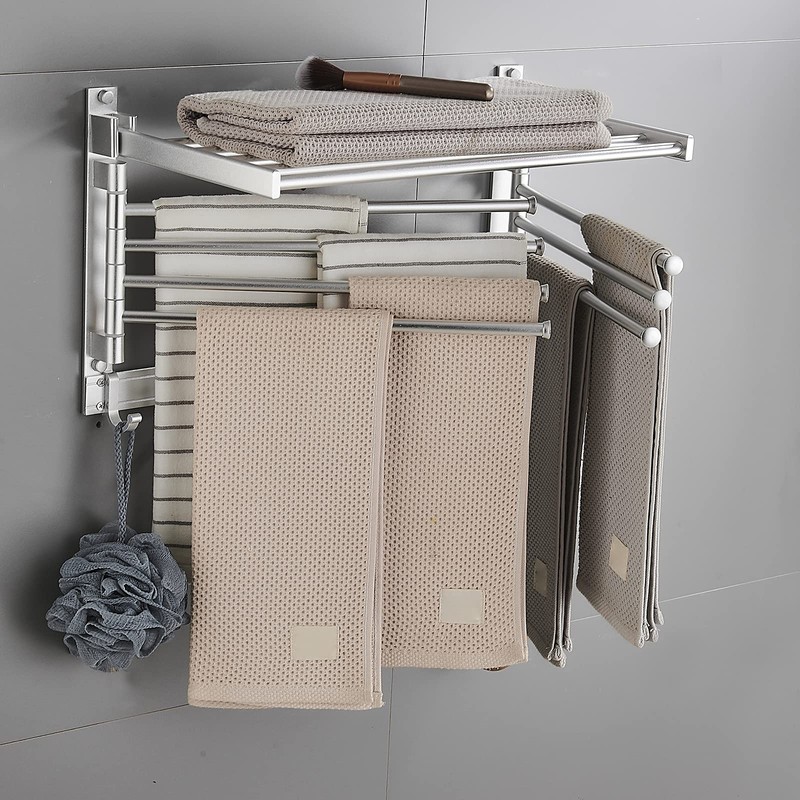 Jiabailie Wall-Mounted Steel Clothes Drying Rack,Bathroom Towel Shelf,Swivel Towel Hanger