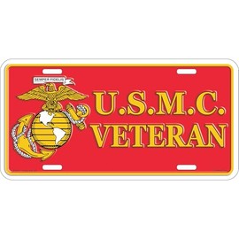 Artisan Owl U.S.M.C Veteran with Semper Fidelis Logo License Plate, 6" x 12"