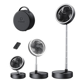 Gaiatop Portable Pedestal Fan 16000mAh Battery [Max 74h Runtime], Foldable Oscillating Standing Fan, Collapsible Desk Fans, LED Light, Case & Remote Control, 4 Speeds for Outdoor Travel Camping Office