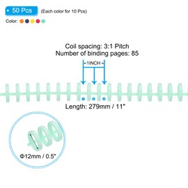 PATIKIL 12mm(1/2") Plastic Spiral Binding Coils, 1 Set Binding Spirals 85 Sheet Capacity 3:1 Pitch Binding Spirals for Binding Paper Sheets, Multicolor