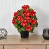 Nearly Natural Hibiscus with Black Hexagon Vase Silk Plant