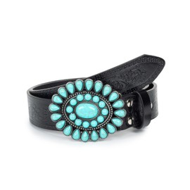 UTOWO Western Cowgirl Belt for Women,Vintage Engraved Tooled Leather Belt Turquoise Cowboy Country Belt