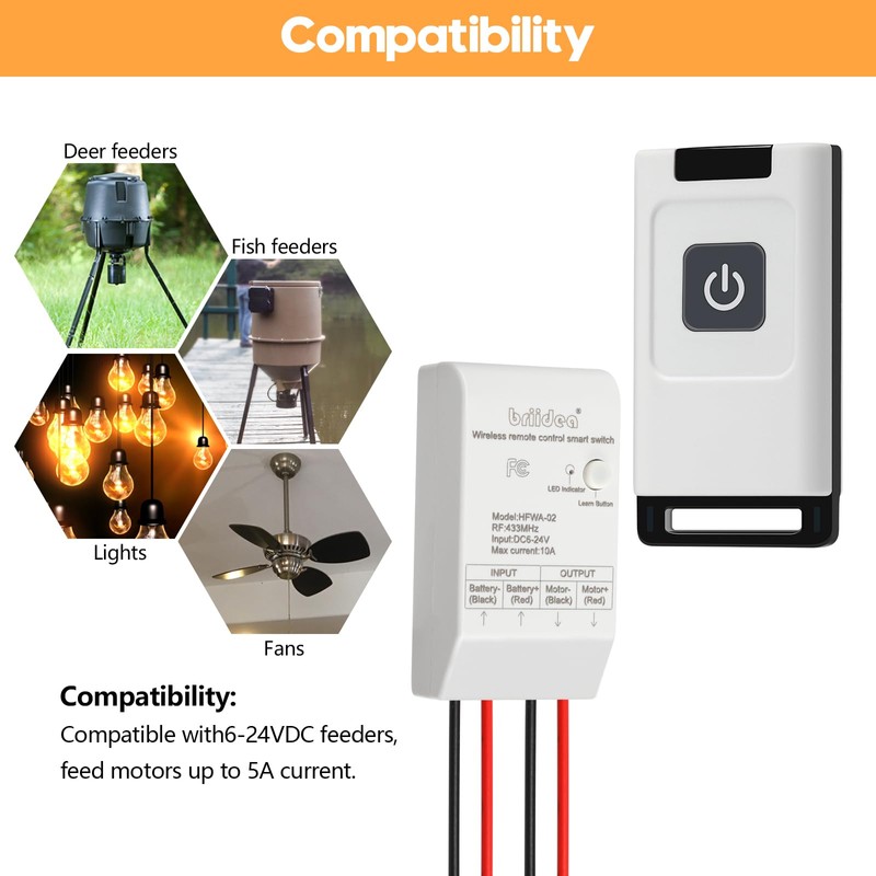 Briidea Feeder Activator Remote Control – Compatible with 6-24VDC Feeders,
