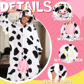 CANASOUR Polar Fleece Cow Costume Christmas Adult Anime Unisex Animal Cosplay Onesie (Large, Cow Black and White)