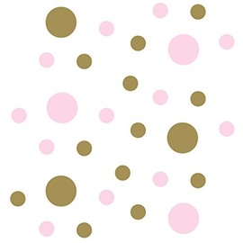 Baby Pink/Metallic Gold Vinyl Wall Stickers - 2 & 4 inch Circles (30 Decals)