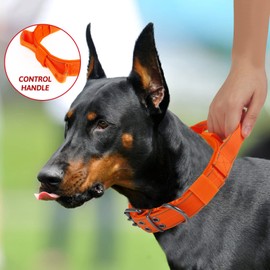 Yunleparks Reflective Dog Collar Tactical Dog Collar Heavy Duty Dog Collar with Control Handle and Metal Buckle for Dog Training(Medium, Orange)