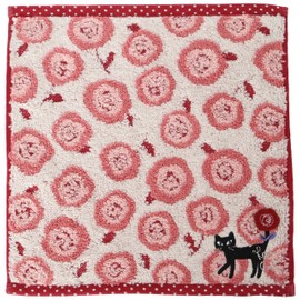 Noah Family Towel Handkerchief, Rosy Cat, Women's, Approx. 9.8 x 9.8 inches (25 x 25 cm), red