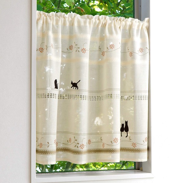 SunnyDayFabric Cafe Curtain Stitch Approx. 43.3 inches (110 cm) Width x 27.6 inches (70 cm) Length Cat