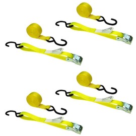 US Cargo Control 1 Inch x 20 Foot Yellow Cam Buckle Tie Down Strap with Vinyl Coated S-Hooks 4 Pack