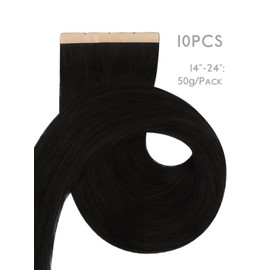 WENNALIFE 8cm Tape in Hair Extensions Real Human Hair, Tape Weft Hair Extensions Human Hair 20 Inch 50g 10pcs Jet Black Luxury Remy Hair Straight Extensiones De Cabello Hmano