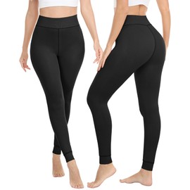 ZLLW Winter Warm Fleece Lined Leggings for Women, High Waisted Thick Thermal Velvet Tights Black(L)