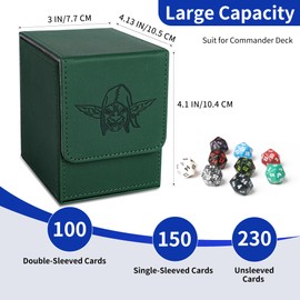 Zettokete Card Deck Box with 2 Dividers, MTG Commander Deck Box Holds 100+ Double-Sleeved Cards, Leather Magnetic Deck Case Compatible with Magic TCG CCG Cards, Green/Goblin