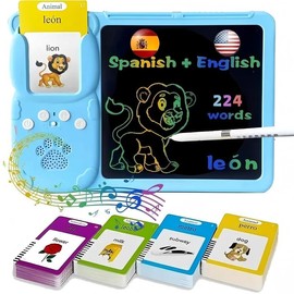 Bilingual English & Spanish Talking Flash CardsToy for Kidswith 224 Sight Words -EducationalLanguage educationallanguage learning toy Cards early childhood education boy girlskids gift Animal Cow:_blue Paintboard