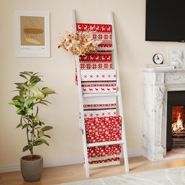 Bamboo Towel Rack 6-Tier Blanket Ladder for Living Room, Bedroom, Bathroom Space-Saving Decorative Ladder for Quilts, Towels and More