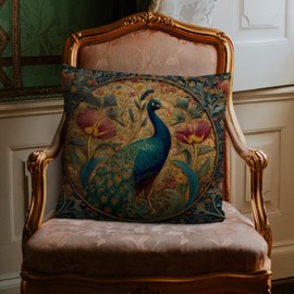 YOU FOUND ME William Morris Abstract Art Floral Peacock Design Throw Pillow Cover Home Decor, Vintage Peacock Pillowcase Cover for Bed Sofa Living Room, Indoor and Outdoor,18x18inch (Vintage Peacock)
