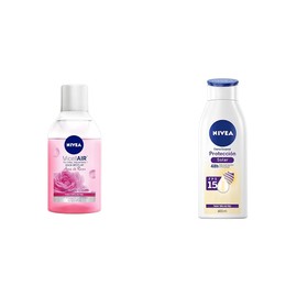 NIVEA Agua Micelar Desmaquillante Agua de Rosas (400 ml) + Crema Corporal Humectante Protección Solar (400 ml), con Vitamina E y Aloe, Protección UV Fps15