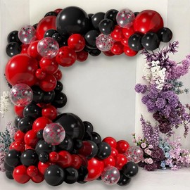 124Pcs Red and Black Balloons Garland Kit, Different Sizes Confetti Latex Balloons Arch Kit for Wedding Anniversary Birthday Party