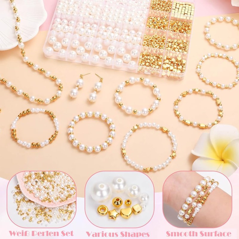 YJWZ 500 Pieces White Beads Set, 6 Sizes Bracelets Make