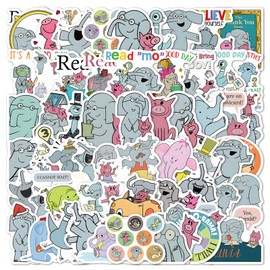 Generic 60 Pcs Elephant and Piggie Cartoon Waterproof Stickers for Kids, Cute Fun Stickers for Water Bottles, Scrapbooks, Phones, Luggage, Bikes, Skateboards, Laptops (Elephants and Pigs 01)