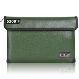 LOJGOAY Fireproof Document Bag - with 5200°F Heat Insulated, Waterproof Fireproof Bag with Zipper, Fireproof Money Bag for Cash/Documents/Valuables, Fire bag (Green, 11"x7.7")